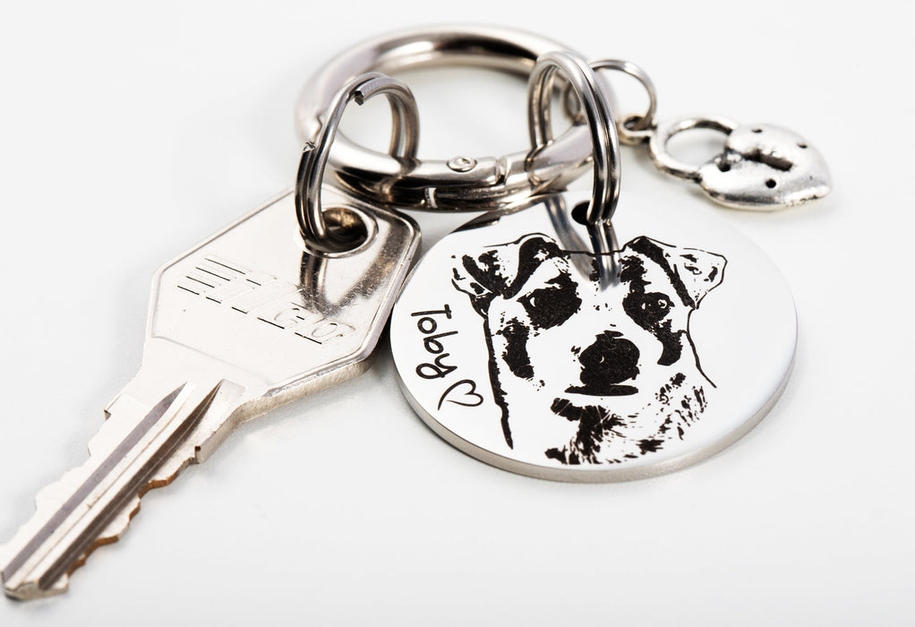 Real Picture Keychain for Pet Engraved in Stainless Steel, Custom Dog Portrait Keychain, Pet Memorial Gift, Dog Photo Keyring