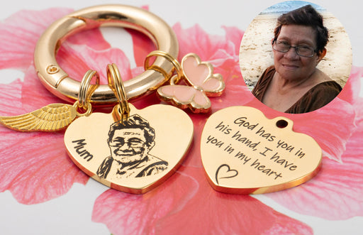 Memorial Gift Keychain, Engraved Real Photo in Stainless Steel Keyring, Pesonalized Remembrance Key Chain, Grievance Gift, Heart Shaped