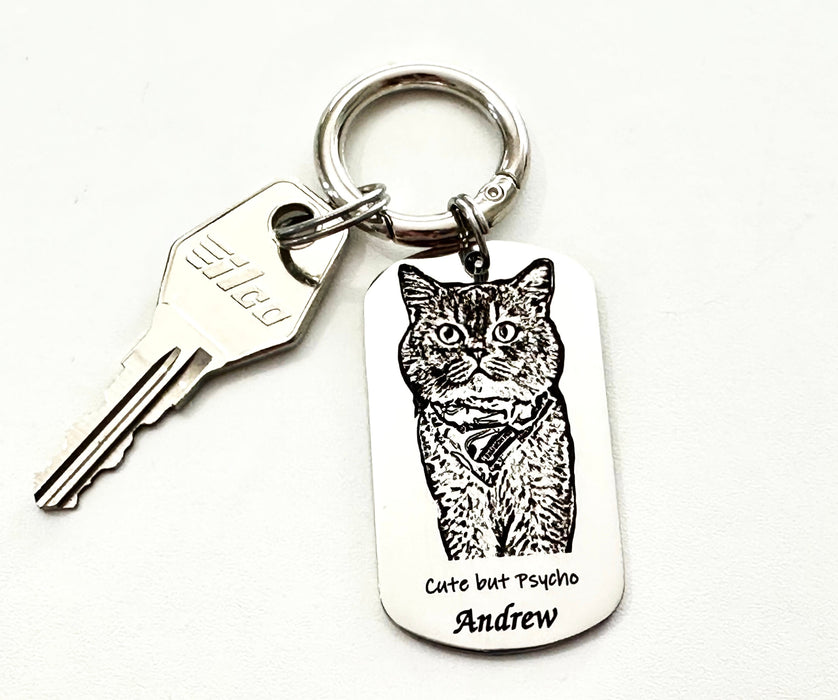 Cat Photo Keychain Personalized, Cat Dad Gift, Cat Portrait Key Chain Engraved, Cat Mum Keyring, Funny Pet Key Ring, Pet Remembrance Gift