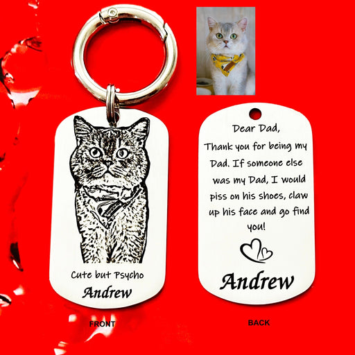 Cat Photo Keychain Personalized, Cat Dad Gift, Cat Portrait Key Chain Engraved, Cat Mum Keyring, Funny Pet Key Ring, Pet Remembrance Gift