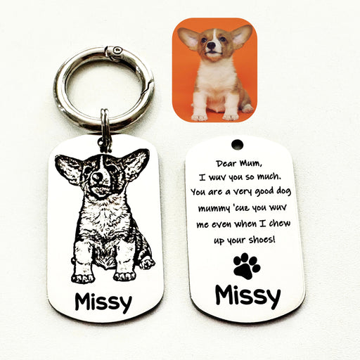 Dog Photo Keyring Engraved, Personalized Gift for Dog Owner, Dog Portrait Key Chain, Dog Mum Keychain, Funny Pet Key Ring, Pet Keepsake Gift