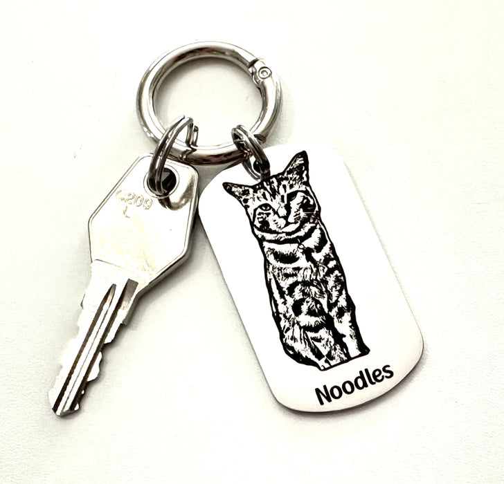 Cat Photo Keyring Engraved, Personalized Gift for Cat Owner, Cat Portrait Key Chain, Cat Mum Keychain, Funny Cat Key Ring, Pet Keepsake Gift