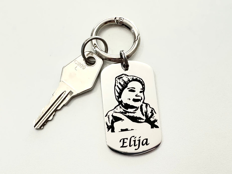 Portrait Keychain Engraved, Personalised Photo Keyring, I Love You Gift for Grandparents, Custom Picture Key Chain Gold, Gift for Mum