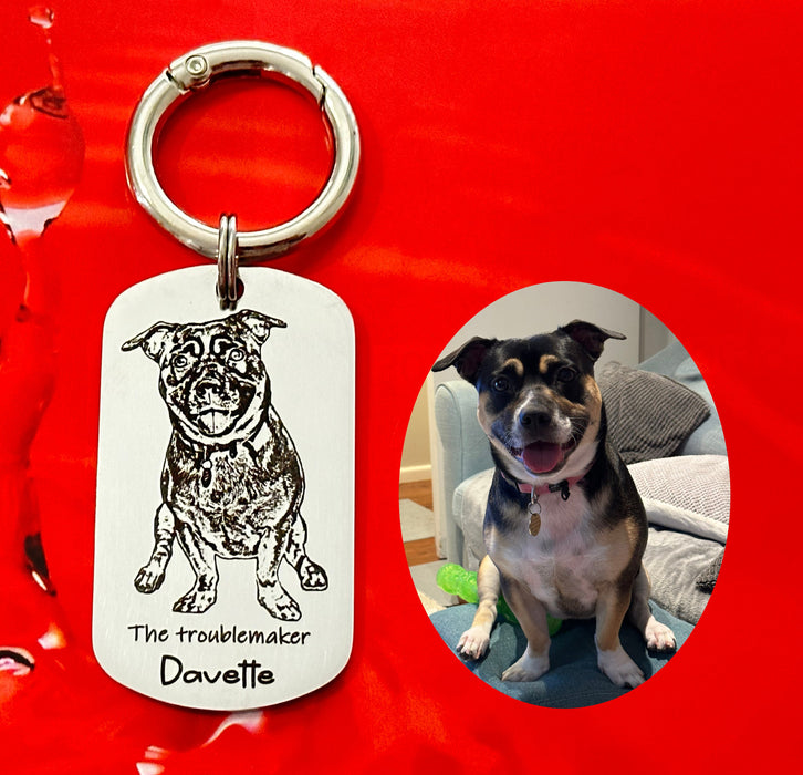 Engraved Real Dog Photo Keychain, Dog Dad Gift, Custom Dog Portrait Key Chain, Dog Mum Keyring, Funny Pet Key ring, Pet Memorial Gift