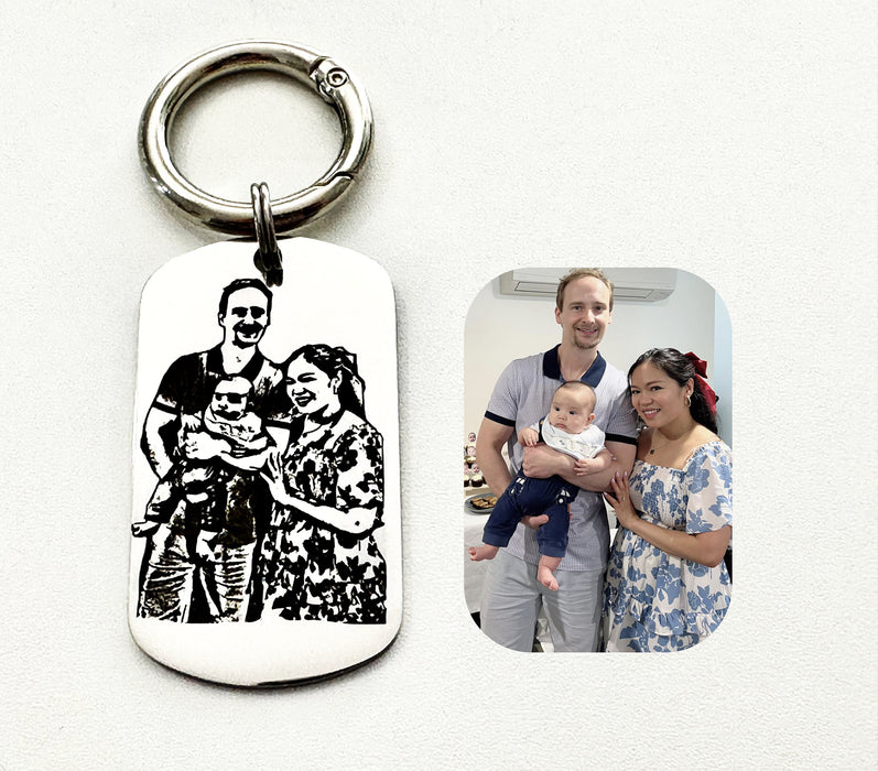 Personalized Portrait Drive Safe Dad Keyring Engraved, Custom Photo Key Chain Gold, Keepsake Keychain, Gift for Dad, Father's Gift