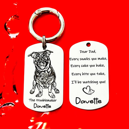 Engraved Real Dog Photo Keychain, Dog Dad Gift, Custom Dog Portrait Key Chain, Dog Mum Keyring, Funny Pet Key ring, Pet Memorial Gift