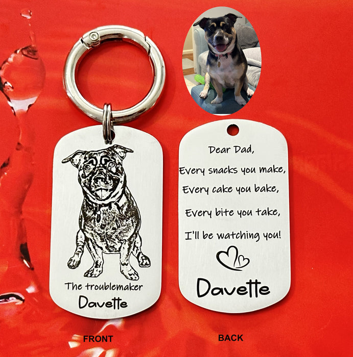 Engraved Real Dog Photo Keychain, Dog Dad Gift, Custom Dog Portrait Key Chain, Dog Mum Keyring, Funny Pet Key ring, Pet Memorial Gift