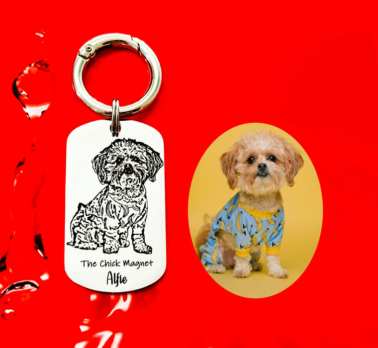 Personalised Dog Photo Keychain Engraved, Gift for Dog Owner, Dog Portrait Key Chain, Dog Mum Keyring, Funny Pet Key ring, Pet Keepsake Gift