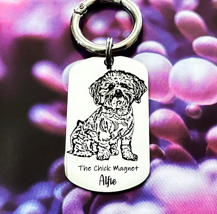 Personalised Dog Photo Keychain Engraved, Gift for Dog Owner, Dog Portrait Key Chain, Dog Mum Keyring, Funny Pet Key ring, Pet Keepsake Gift