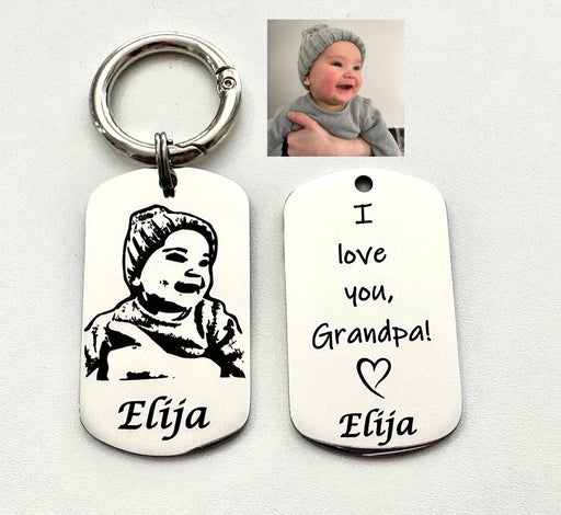 Portrait Keychain Engraved, Personalised Photo Keyring, I Love You Gift for Grandparents, Custom Picture Key Chain Gold, Gift for Mum