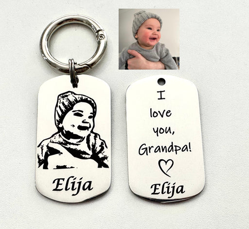 Portrait Keychain Engraved, Personalised Photo Keyring, I Love You Gift for Grandparents, Custom Picture Key Chain Gold, Gift for Mum KCD024