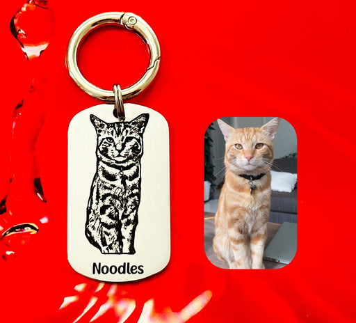 Cat Photo Keyring Engraved, Personalized Gift for Cat Owner, Cat Portrait Key Chain, Cat Mum Keychain, Funny Cat Key Ring, Pet Keepsake Gift