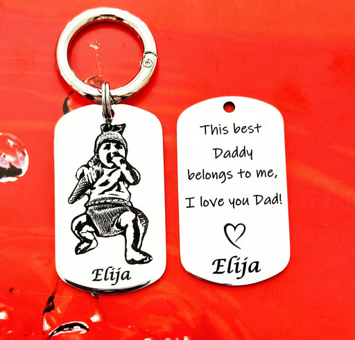 Picture Keychain Engraved, Personalized Best Dad Keyring, Custom Picture Key Chain for Dad, Portrait Key ring, Personalised Keepsake Gift