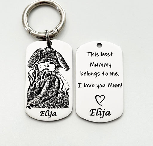 Picture Keychain Engraved, Personalized Best Mum Keyring, Custom Picture Key Chain for Mom, Portrait Key ring, Personalised Keepsake Gift