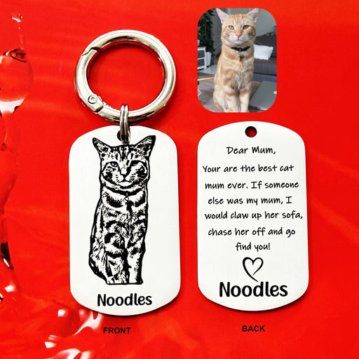 Cat Photo Keyring Engraved, Personalized Gift for Cat Owner, Cat Portrait Key Chain, Cat Mum Keychain, Funny Cat Key Ring, Pet Keepsake Gift