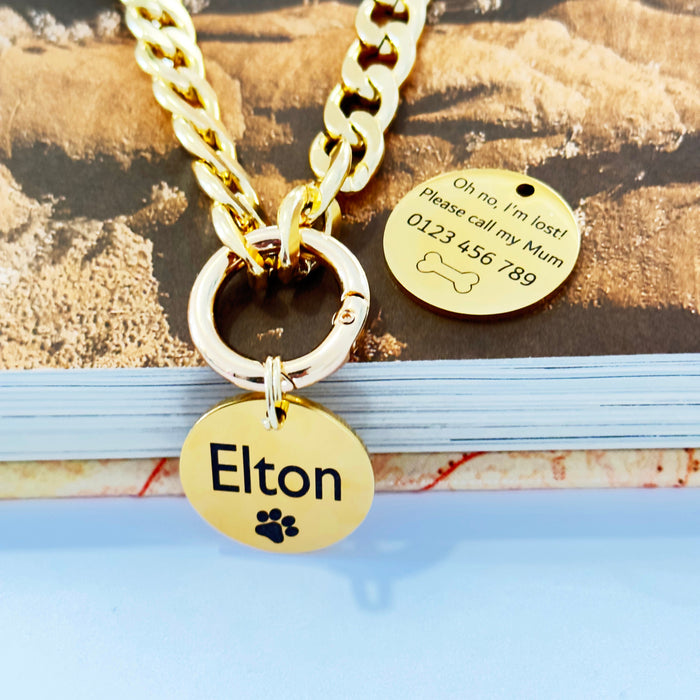 Chain Dog Collar Gold, Personalized Cuban Chain Link Dog Collar, Dog Necklace for Dog, Pet Jewelry, Fashion Necklace for Pet Silver, Dog Tag