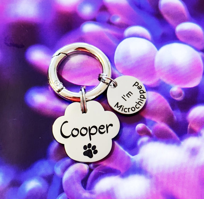 Cute Dog Tag with Microchipped Add-on, Personalised Dog Name Tag Engraved in Stainless Steel, Pet Name Plate, Small Dog Tag, Big Dog ID Tag