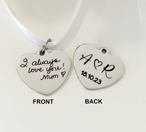 Actual Handwriting Bouquet Charm Personalized Two Sided/Engraved Heart Shape Bouquet Charm/Wedding Keepsake Bouquet Charm/Bride To Be Gift