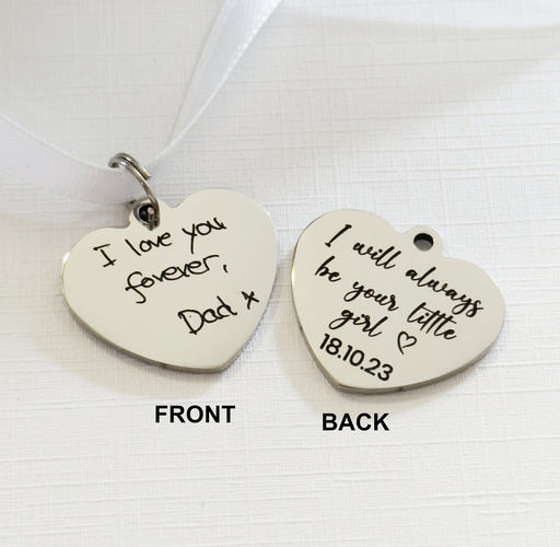 Wedding Bouquet Charm with Engraved Actual Handwriting Double Sided/Memory Bridal Bouquet Charm/Heart Shape Bouquet Charm/Bride To Be Gift