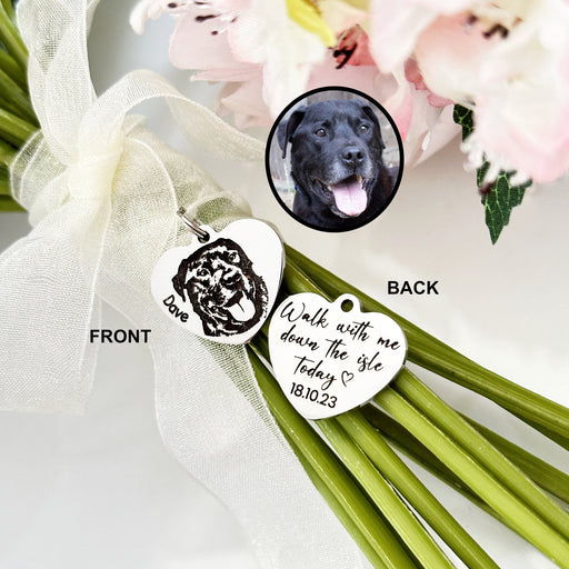 Custom Dog Photo Bouquet Charm, Engraved Pet Bouquet Charm, Bride Wedding Gift, Keepsake Wedding Charm, Dog Memorial Bouquet Charm